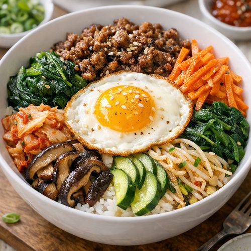 Step 9: Assemble the Bibimbap Bowls