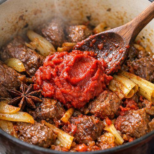 Step 5: Add the Tomato Paste (Building Umami)