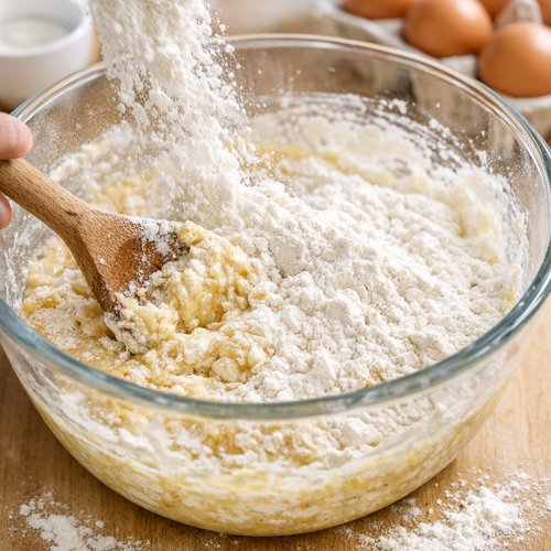 Step 3: Add Flour and Begin Kneading (12 minutes total, 7 minutes kneading)