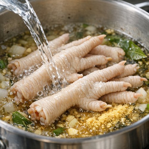 Step 4: Introduce the Chicken Feet and Begin Extraction
