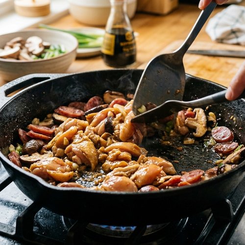 Step 8: Add Your Chicken and Mushrooms—Layering Proteins and Vegetables