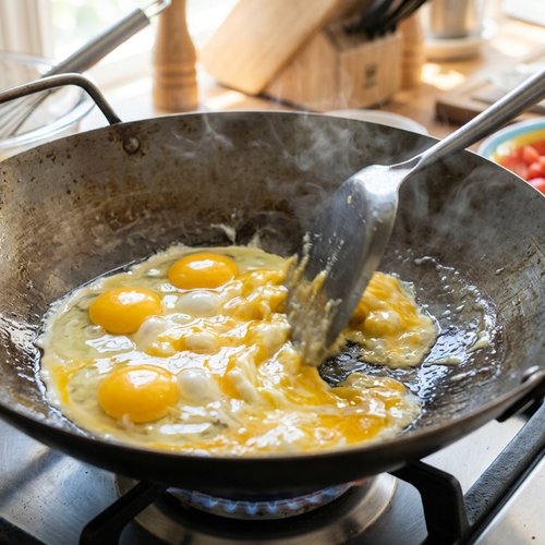 Step 2: Warm Your Wok and Scramble Your Eggs